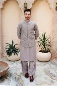 Read more about the article Looks with a Dove Kameez Shalwar and Embroidered Waist Coat